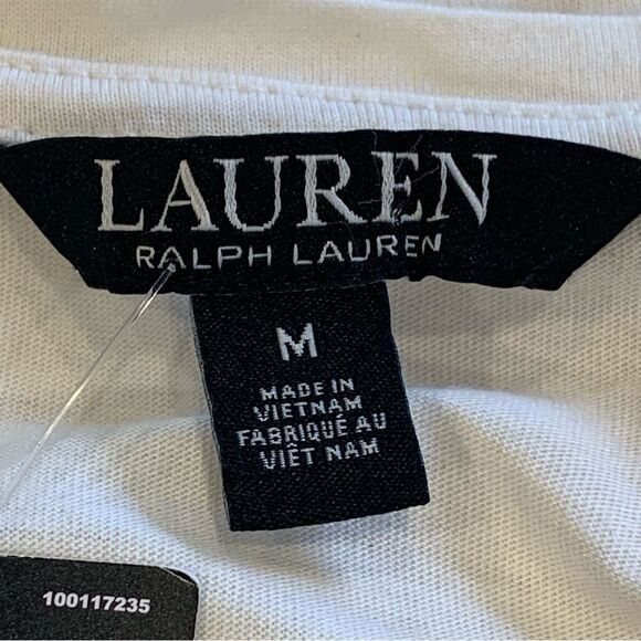 Lauren Ralph Lauren Ladies Winter Cream Sequined Logo Tee Shirt Size Medium - Picture 7 of 13